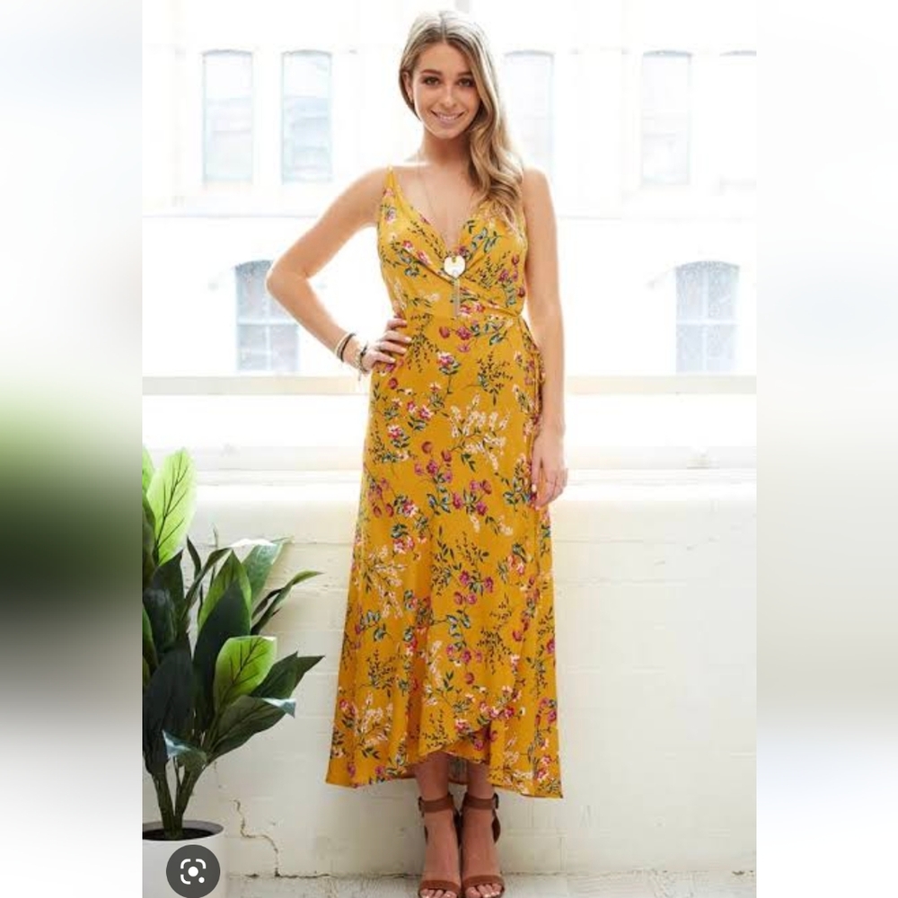 St Frock size 16 mustard floral wrap dress - Picture 1 of 6